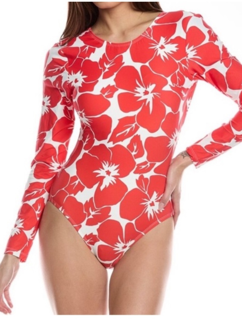Vince Camuto Long Sleeve Open Back One Piece Rash Guard Floral Swimsuit 14
